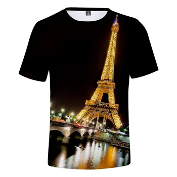 Najnovšie Letné Fashion Night View Eiffelova Veža 3d Tričká Tlač Muži Ženy T-shirt Bežné Krátky Rukáv, 3D tričká Tee Tričko Topy