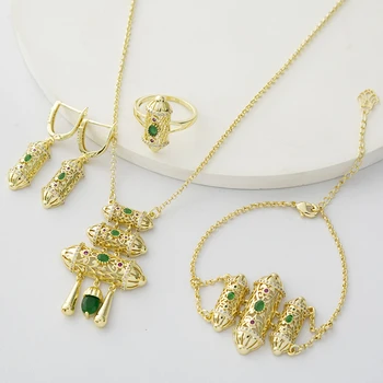 LUIZADA 2022 Sep hot predaj príslušenstva svadobné šperky set pre ženy, Zelená dekoračný Kameň Duté Okrúhle Náramok Náhrdelník