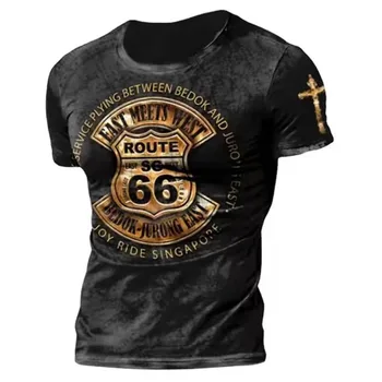 Klasická US Route 66 T-košele Pre Mužov Voľné Letné Topy Muž Tees Bežné Okrúhlym Výstrihom, Krátky Rukáv Pohodlné T-shirt Mužov Oblečenie