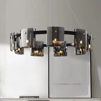 NOVÝ Moderný LED Luxusné Stropné Osvetlenie Lustre Amber Dymové Sklo Visí Prívesok Lampa Jedáleň, Obývacia Spálňa Svietidlá