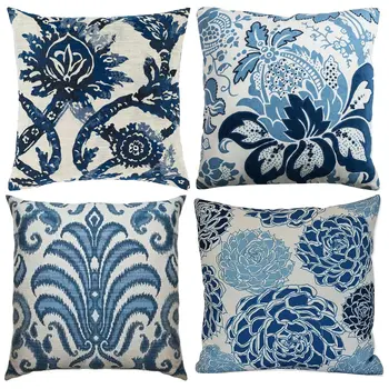 Modrá kvetina retro vzor obliečky na vankúš sofa vankúš domáce dekorácie môžu byť prispôsobené pre vás 40x40 50x50 60x60 45x45