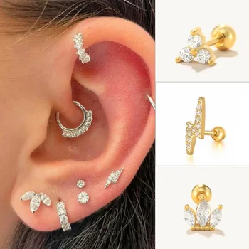1PC Helix Piercing Chrupavky Náušnice Ženy Trend Zlatá Farba Zirkón Ucho Tragus Kosti Krúžok Stud Earings Módne Telo Elegantné Šperky