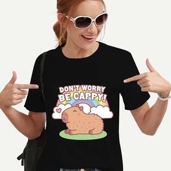Nové Kreslené NEBOJ SA CAPPY! Capybara Tlač Ženy Tričko Príležitostné O-Krku Topy Voľné Harajuku Tričko Čierne Tričká Oblečenie
