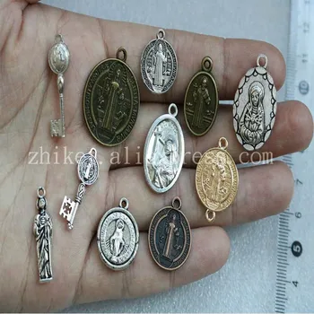 10 Ks/Bronz Zázračná Medaila Prívesok Charm Kolo St Benedikt Cross Prívesok Pre Unisex DIY Náhrdelník Náboženské Šperky
