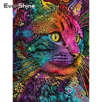 EverShine Plné Námestie Diamond Maľovanie Mačka Diamond Výšivky Zvierat Kamienky Mozaiky Farebné Fotografie Ručné Darček