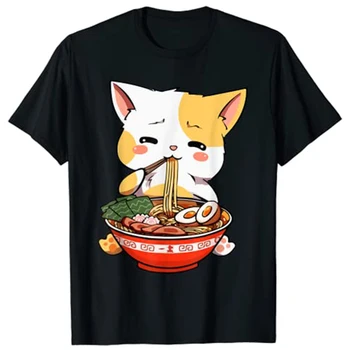 Ramen Mačka Kawaii Anime Japonské Jedlo Dievčatá Úradný Teenager T-Shirt Harajuku Graphic Tee Topy