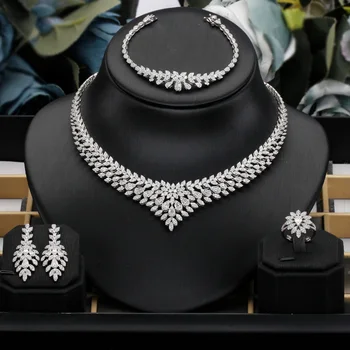 JEWEL Luxusné Veľké 4pcs Svadobné Šperky Set So Zirkónmi pre Saudská arabčina Dubaj Ženy Strany Svadobné Šaty, Doplnky