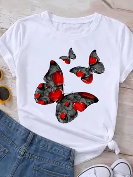 Ležérne Oblečenie Motýľ 90. rokov Štýle Nové Letné Grafické Tričko Krátky Rukáv Ženy Tlač Módne Oblečenie Tričko T-shirt Zena Top