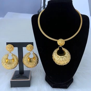 Indické Šperky Sady Pre Ženy 3 Ks Svadobné Šperky Set Svadobné Šperky Veľké Hoope Kolo Štýl Náhrdelník A Náušnice