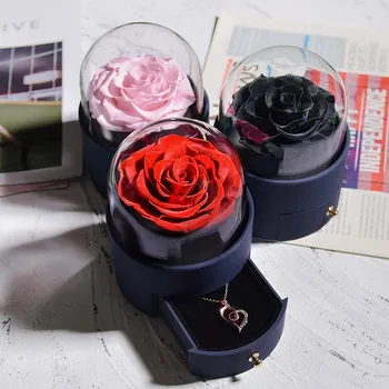 Valentine Večný Rose Šperky Box Konzervované Kvet Krúžok Skladovanie Prípade Náhrdelník Navždy Milovať Priateľku, Darček pre Dievčatá, Ženy,