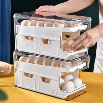 Vajcia Kontajner Pre Chladničky Automatické Vajcia Koľajových Polí Vajcia Držiak S Snímky Dizajn Double-Layer Vajec Skladovanie Nádoba
