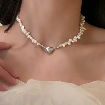 2022 Trendy Vintage francúzskej Barokovej Perlový Náhrdelník Ženy Srdca Lásky, Magnetická Spona Náhrdelník Prívesok pre Ženy Šperky